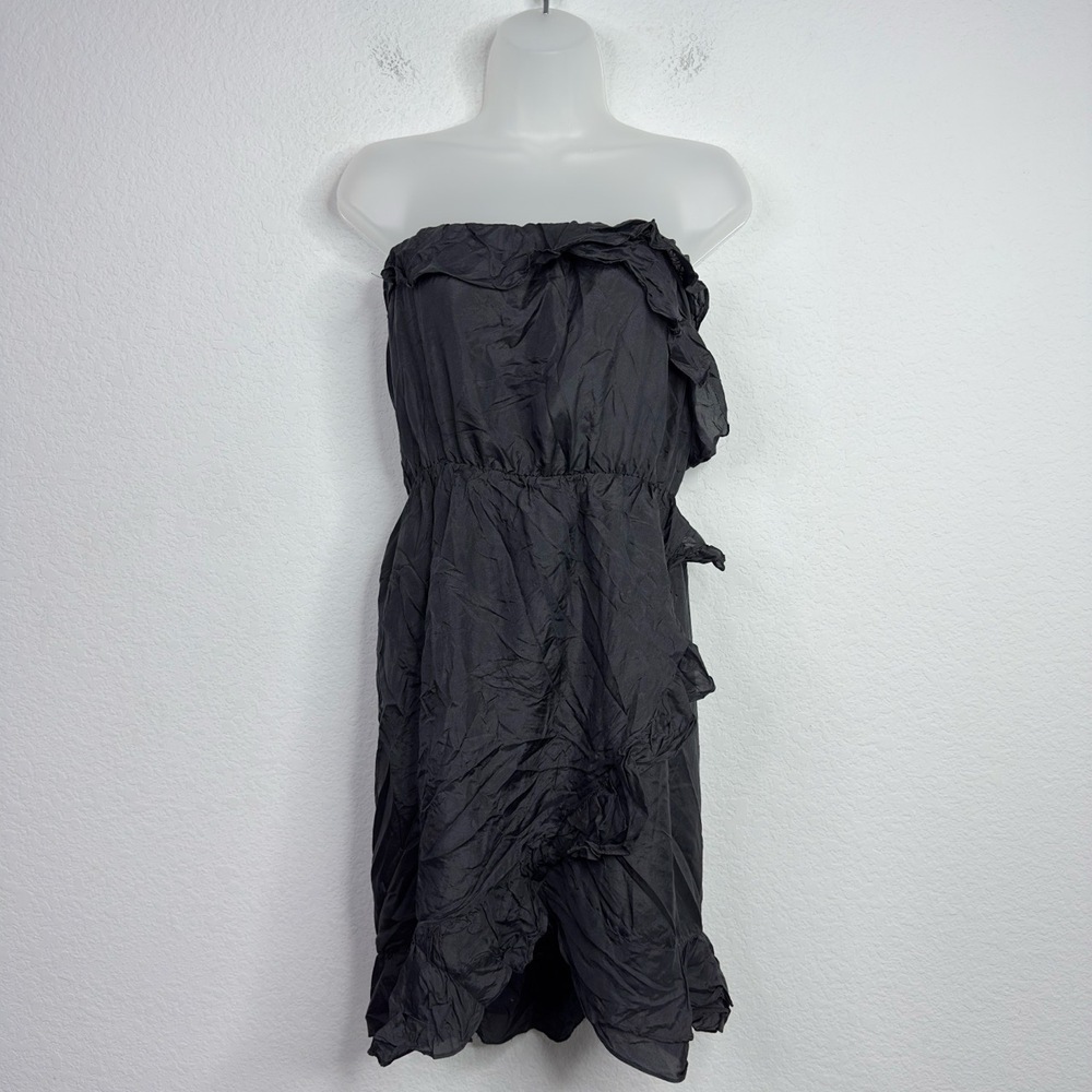 Akualani Dress Womens L Black Silk Ruffle Strapless Whimsigoth Witchy Fairy